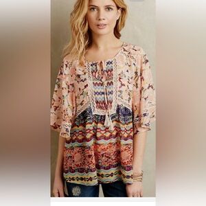 Anthropologie Bohemian Floral Print Women's Top